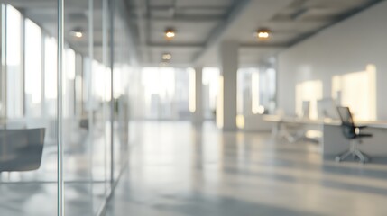 Wall Mural - 3D rendering of a blurred empty office space with abstract light bokeh in the interior background