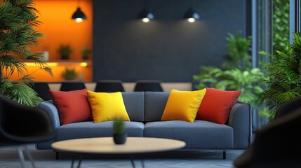 Poster - a 3d rendering of a contemporary office lounge area designed for comfort and functionality showcasin