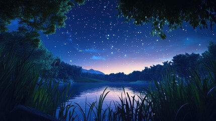 Wall Mural - Picturesque view of night sky with beautiful stars in 3D cartoon rendering