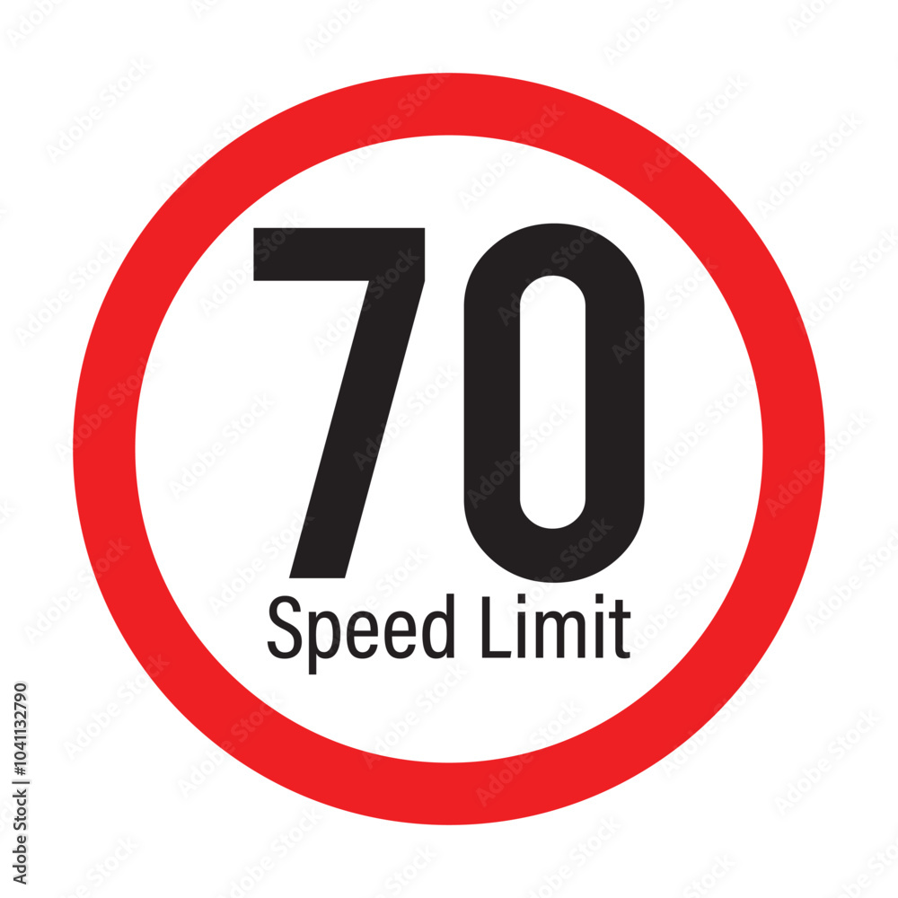 Speed limit 70km round road traffic icon sign flat style design vector ...