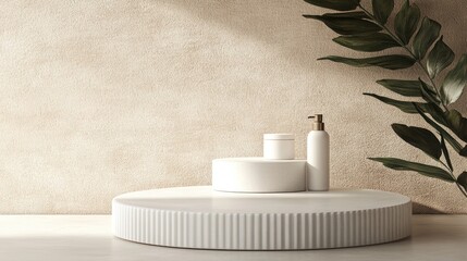 Poster - Cosmetic background featuring a podium design for product presentation and branding 3D rendering illustration