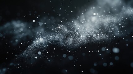 Poster - Freeze motion of white particles on a black background featuring a 3D cartoon rendering Abstract dust explosion and overlay texture