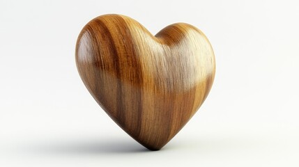 Poster - 3D Rendering of a Side View of a Wooden Heart Isolated on a White Background