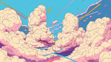 Poster - Fluffy White Clouds Against a Deep Blue Sky