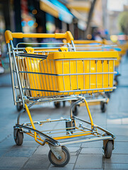 a lot of supermarket carts