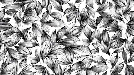 Poster - Hand drawn seamless pattern of small leaves Ink texture combined with foliage Abstract plant design