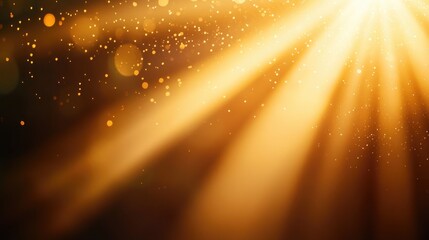 Poster - Radiant golden sunlight beams with bright isolated rays and a shimmering effect on a dark background Sparkling orange sunrays create a dazzling bokeh and flare