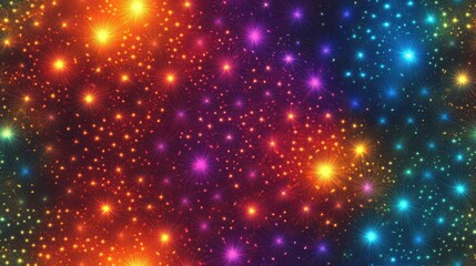 Poster - Intricate abstract background featuring detailed interconnected stars in a seamless grid pattern perfect for fabric print or various creative applications showcasing vibrant glowing colors