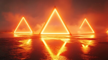 Poster - Neon Illumination Triangle with a Radiant Glow 3D rendering featuring futuristic VJ motion graphics ideal for club events and projection mapping with a high tech ambiance
