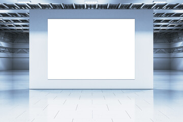 Poster - Modern spacious garage or warehouse interior with empty mock up banner. 3D Rendering.