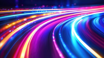 Poster - Glowing neon lines create a vibrant backdrop with high speed light trails Features dynamic motion technology and a rotating neon circle enhanced by colorful sparkling spiral waves