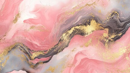 Poster - Elegant abstract wallpaper in pink and gold marble design Large dimensions