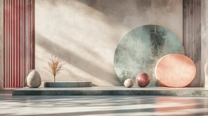 Poster - Podium display scene with an abstract pastel composition in 3D rendering