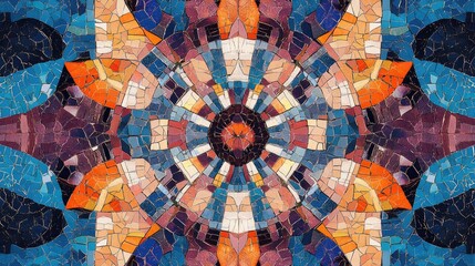 Poster - Illustration of abstract mosaic patterns resembling a kaleidoscope showcasing decorative textures with colorful finishes on floors and walls made from mosaic materials