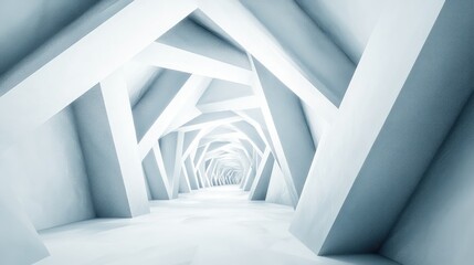 Poster - Futuristic abstract white triangular tunnel showcasing innovative architectural design through 3D rendering