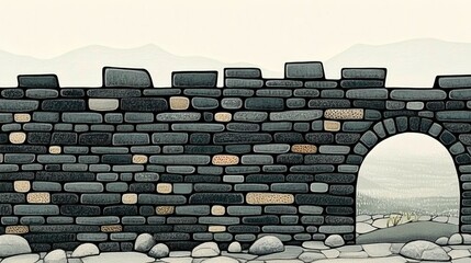 Poster - Dark Gray Brick Wall Featuring Aged Stones