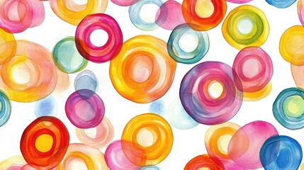 Poster - Abstract watercolor seamless pattern featuring multicolored circles on a white background