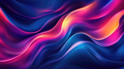 Poster - Elegant dark blue wallpaper featuring flashes of light and intertwining wavy lines set against a backdrop of overlapping abstract shapes and a mix of vibrant colors