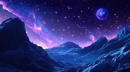 Poster - 3d cartoon depiction of a galaxy nebula and stars in the night sky