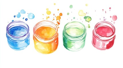 Poster - Colorful watercolor illustration of jar lids