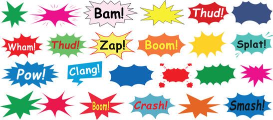 Wall Mural - comic speech bubble vector, comic book sound effects, colorful pop art design with bam, thud, zap, b