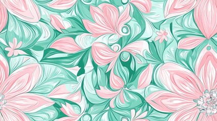 Poster - hand drawn illustration featuring an elegant pink and green seamless pattern with mandala elements