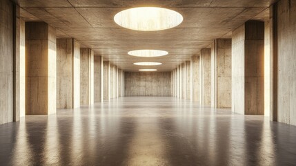 Poster - Empty dark abstract brown concrete room with smooth interior Architectural backdrop featuring 3D illustration and rendering