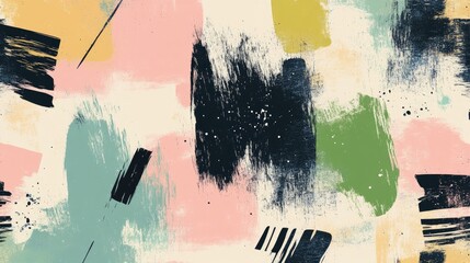 Poster - Abstract pattern featuring brush marker and pencil strokes Vector artwork in Memphis vintage style Colorful design with shades of beige pink green black blue and white