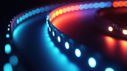 Poster - Close up view of LED strip lighting against a dark backdrop