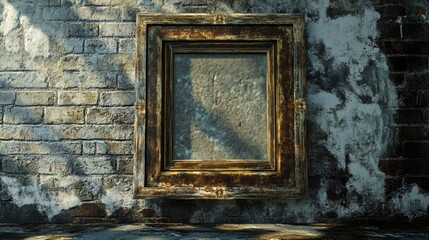 Poster - 3d rendering of a picture frame against a weathered brick wall background