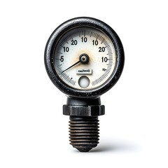 Poster - closeup view of a water pressure gauge installed on an industrial pipe against a clean white backgro