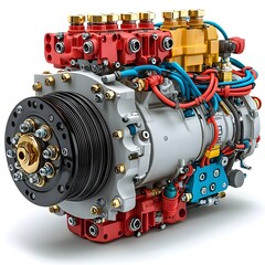 Poster - closeup shot of an electric motor with wiring connections and terminals on a plain white background 