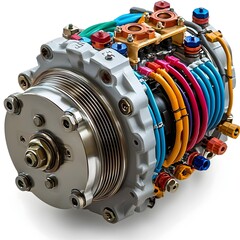 Poster - isolated electric motor with various wiring connections and components on a clean white background c