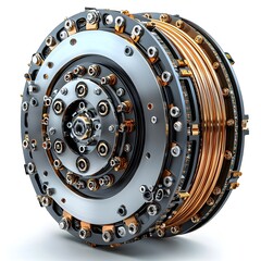 Poster - Detailed view of an electric motor with various wiring connections and components photographed against a clean white background showcasing the technical and engineered nature of the design