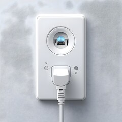 Poster - Electrical outlet with plug and cable in a minimalistic isolated white background  Conceptual image representing energy power technology and modern electrical connections
