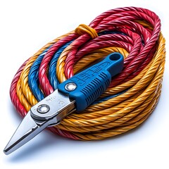 Poster - detailed view of electrical wiring and wire cutters on a clean isolated white background showcasing 