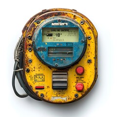 Poster - close up image of an electric meter with cables connected displayed on a clean white background