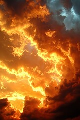 Wall Mural - golden sunset clouds with dramatic lighting