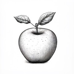 Fototapete - Handdrawn black and white illustration of a simple apple outlined in black on a white background perfect for kids to color and explore shapes and fruits
