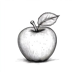 Poster - Handdrawn black and white illustration of a simple apple outlined in black on a white background perfect for kids to color and explore shapes and fruits