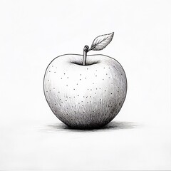 Poster - Handdrawn black and white illustration of a simple apple outlined in black on a white background perfect for kids to color and explore shapes and fruits