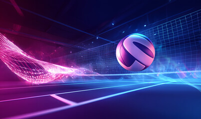 Dynamic Volleyball Action with Neon Lights and Abstract Geometric Patterns for Futuristic Sports Branding