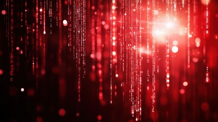 Poster - Red digital rain with glowing particles and binary code
