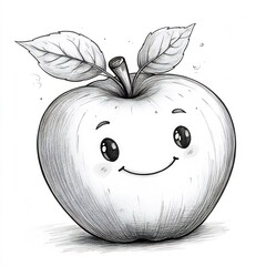 Poster - Handdrawn illustration of A featuring a friendly apple design with simple patterns outlined in black on a white background perfect for kids to color