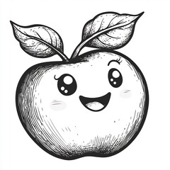 Poster - Handdrawn illustration of A featuring a friendly apple design with simple patterns outlined in black on a white background perfect for kids to color