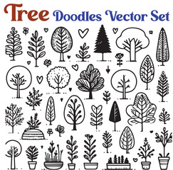 tree doodles vector icon set