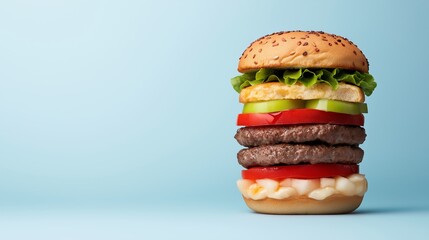 Creative concept of healthy eating choices with half hamburger and half apple symbolizing nutrition and diet contrast