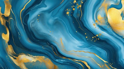 Canvas Print - Abstract Blue and Gold Marble Art