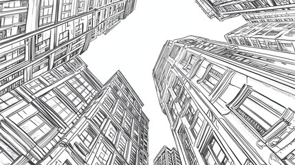 A simple sketch of tall buildings in a city.