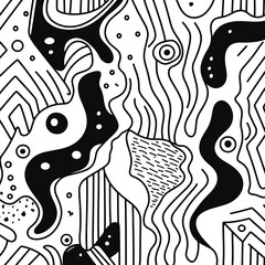 Poster - handdrawn illustration of d with playful zigzag patterns outlined in black against a white backgroun
